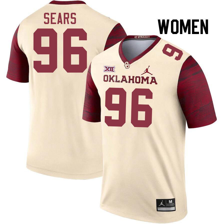 Women #96 Davon Sears Oklahoma Sooners College Football Jerseys Stitched-Cream - Click Image to Close